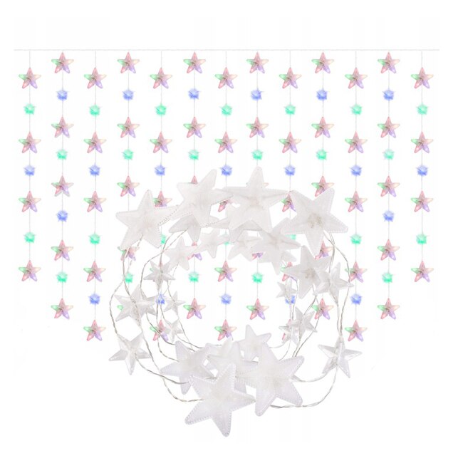 Instalatie luminoasa model stelute cu 136 LED-uri, pentru Craciun, tip Perdea, cu telecomanda, 2m, multicolor