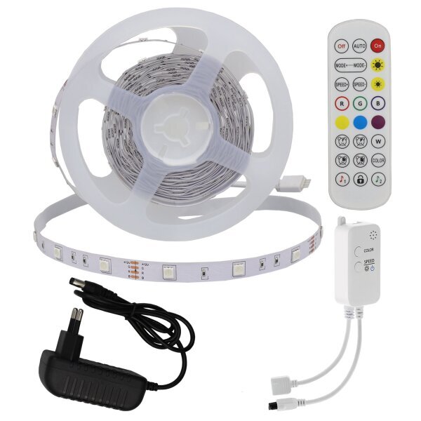 Kit Banda LED, 12W, RGB, SMD 5050, 30 LED-uri, Muzica Bluetooth, 5 metri cu Controller si Alimentator