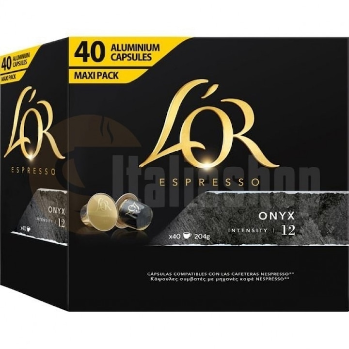 Кафе капсули, L'or espressо onyx, Интензивност 12, Съвместими със системата nespresso, 40 броя