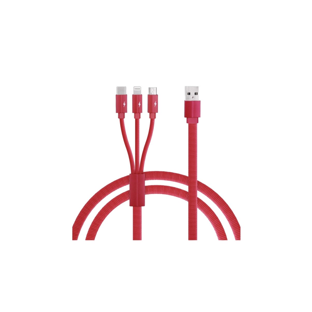 Cablu de incarcare 3 in 1 USB - Lightning, USB-C, Micro USB, lungime 1.2M, Rosu