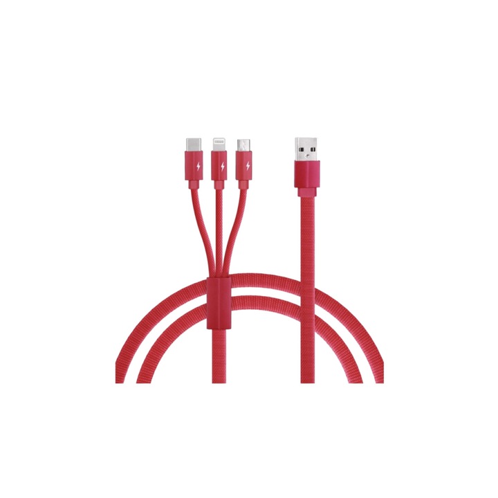 Soho 3 az 1-ben USB töltőkábel - Lightning, USB-C, Micro USB, hossza 1.2 m, piros