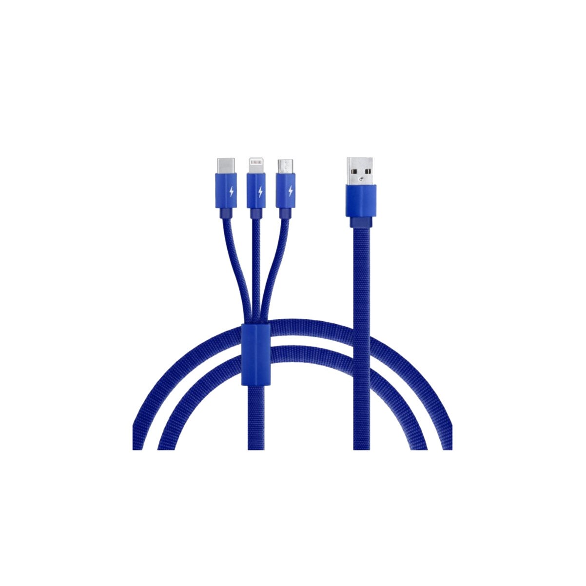 Cablu de incarcare 3 in 1 USB - Lightning, USB-C, Micro USB, lungime 1.2M, Albastru