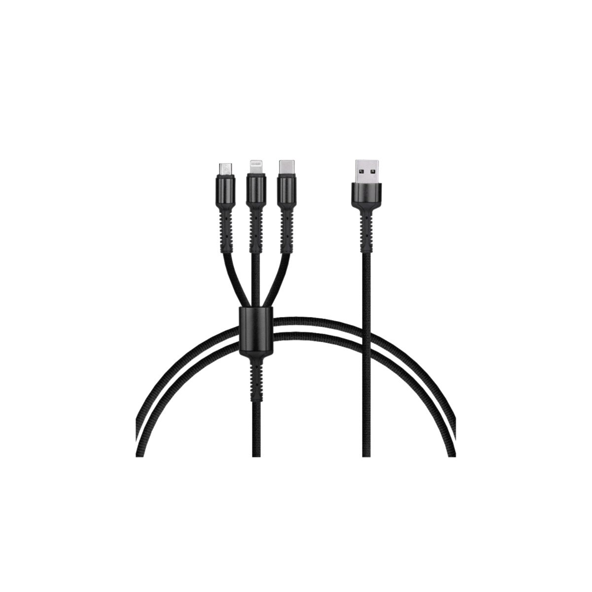 Cablu de incarcare 3 in 1 USB la Lightning, USB-C, Micro USB, lungime 1.2M, Negru