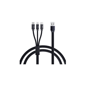 Cablu de incarcare 3 in 1 USB - Lightning, USB-C, Micro USB, lungime 1.2M, Negru Cablu de incarcare 3 in 1 USB - Lightning, USB-C, Micro USB, lungime 1.2M, Negru