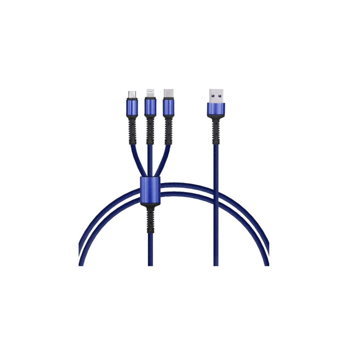 Cablu de incarcare 3 in 1 USB la Lightning, USB-C, Micro USB, lungime 1.2M, Albastru