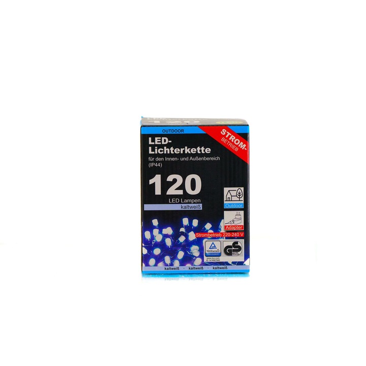 Instalatie de Craciun, Topcent, Lant cu 120 LED-uri, Exterior, 12m, Alb rece