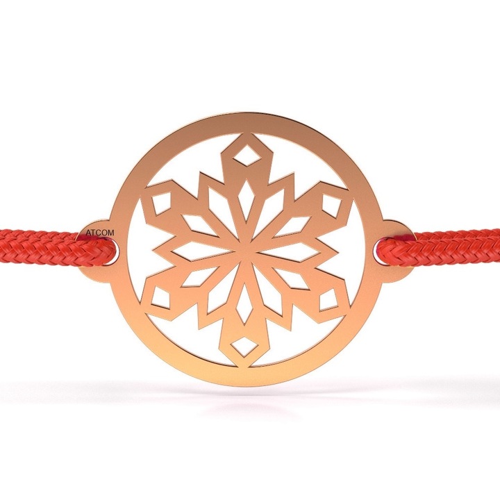 Гривна от розово злато с червена връв модел Snow Star