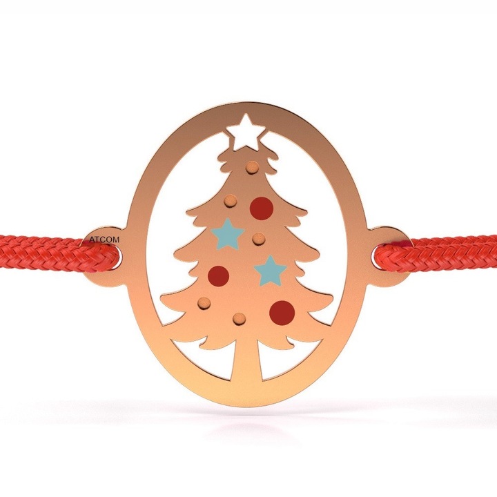 Bratara din aur roz cu snur model Bradut impodobit