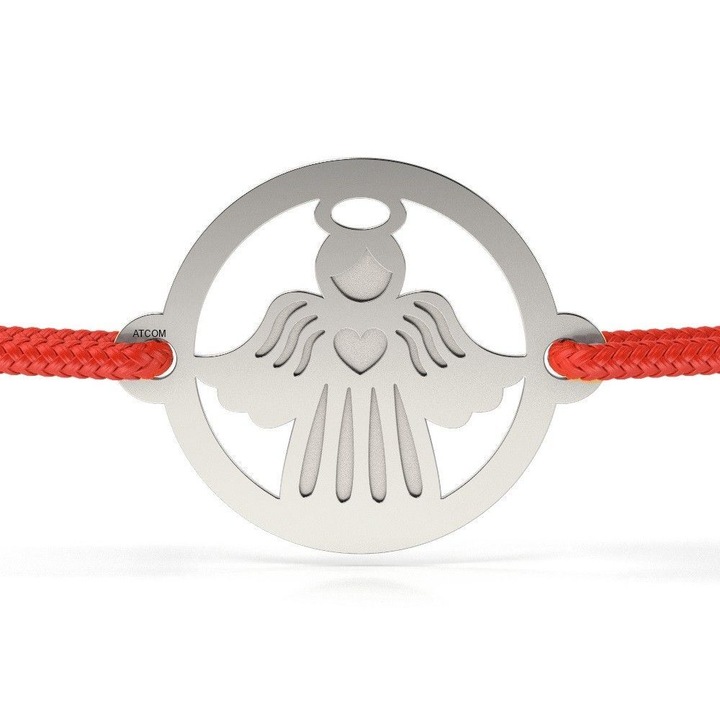 Bratara din argint cu snur rosu model Ingerul Craciunului