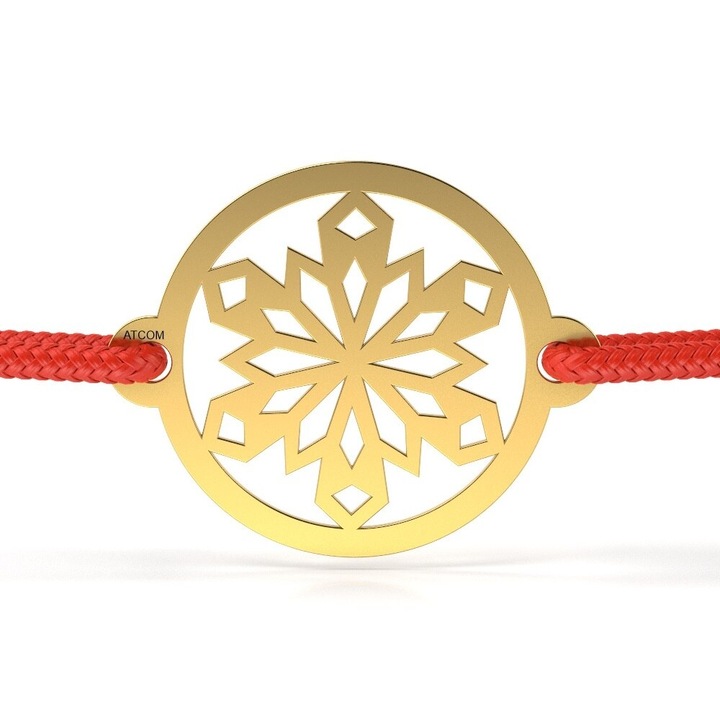 Гривна в цвят жълто злато с червен шнур модел Snow Star
