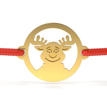 Bratara din aur galben cu snur rosu model Renul nazdravan Bratara din aur galben cu snur rosu model Renul nazdravan