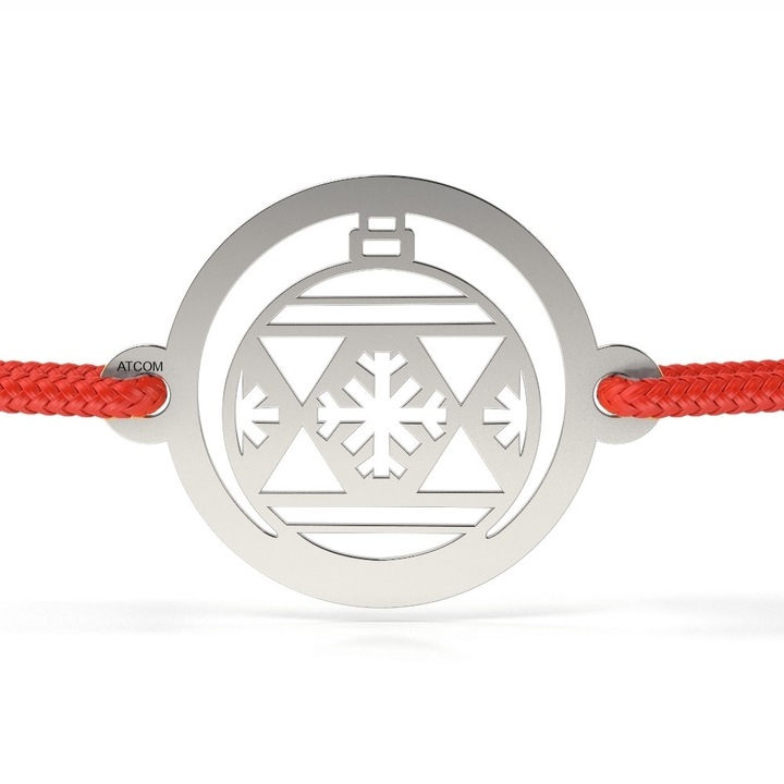 Гривна от бяло злато с червена връв, модел Magic Globule