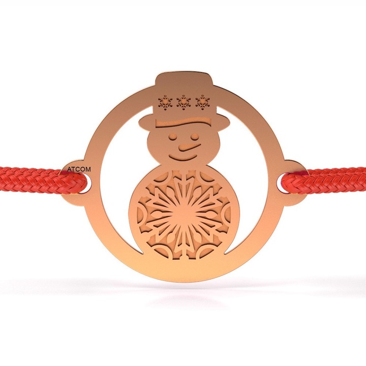 Гривна от розово злато с червена корда модел Snowman Palarioara