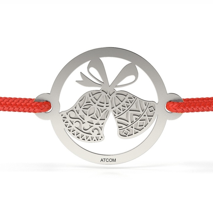 Гривна от бяло злато с червен шнур модел Lace Bell