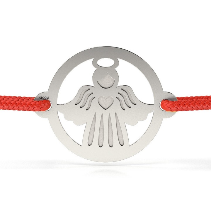 Bratara din aur alb cu snur rosu model Ingerul Craciunului