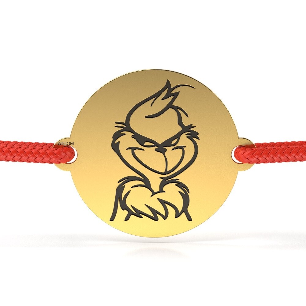 Bratara din aur galben cu snur rosu model Grinch salvatorul Craciunului