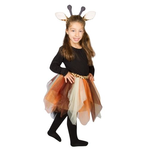 Costum de girafa Imaginarium Atrezzo Giraffe, 2 piese, de sifon suprapusa cu talie elastica, coada atasata si bentita cu urechi si cornite, 3-8 ani, talie unica