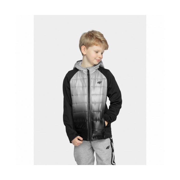 Jacheta softshell pentru baieti 4F, HJZ21-JSFM002, Poliester, Negru/Gri