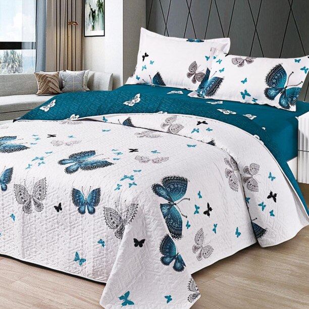 Set 4 piese cuvertura, cu cearsaf de pat si 2 fete de perna, pentru pat dublu, bumbac, cu model simpatic c361