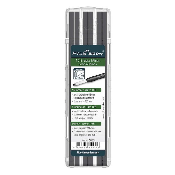 Set mine, rezerve creion PICA Big Dry negre 10H 6055, 12 buc