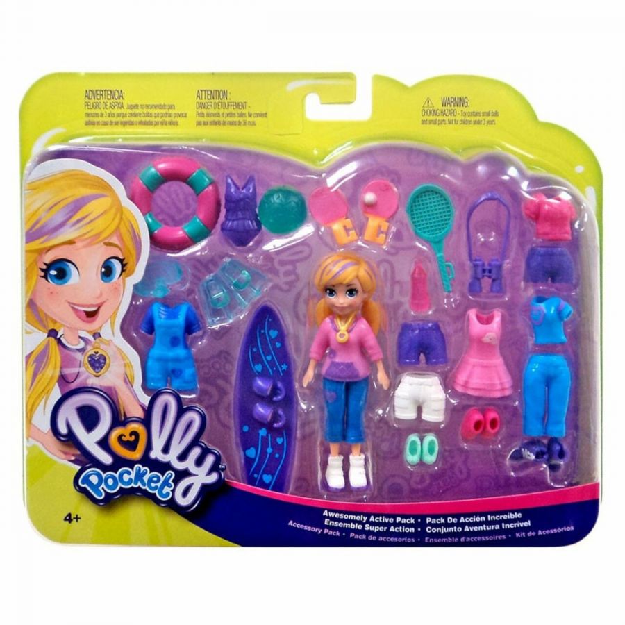 Set de joaca Polly Pocket, pachet sport, papusa cu accesorii pentru sporturi de vara, 21 cm