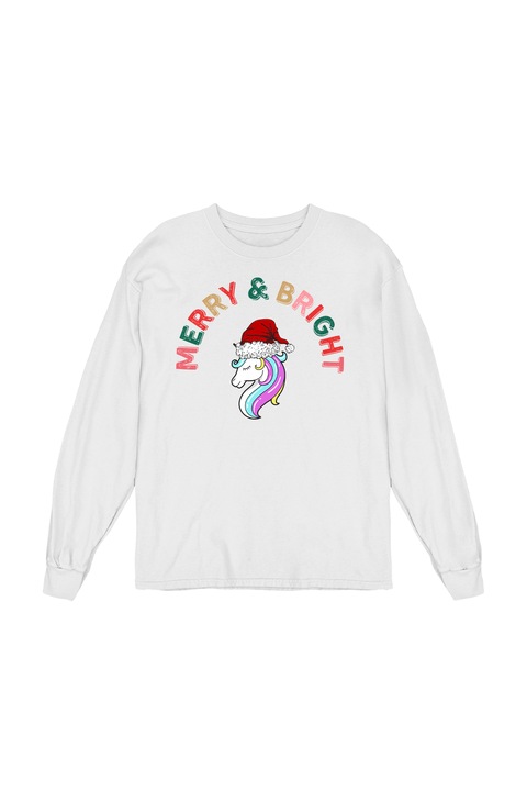 Bluza Femei Craciun Funny, Merry& Bright 2, Alb