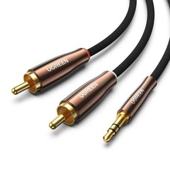 Cablu audio, UGREEN, AV170, 2 x RCA tata la jack 3,5 mm tata, Placat cu aur 24K, Lungime 100 cm, Negru/Bronz, Tip snur acoperit cu nailon Cablu audio, UGREEN, AV170, 2 x RCA tata la jack 3,5 mm tata, Placat cu aur 24K, Lungime 100 cm, Negru/Bronz, Tip snur acoperit cu nailon