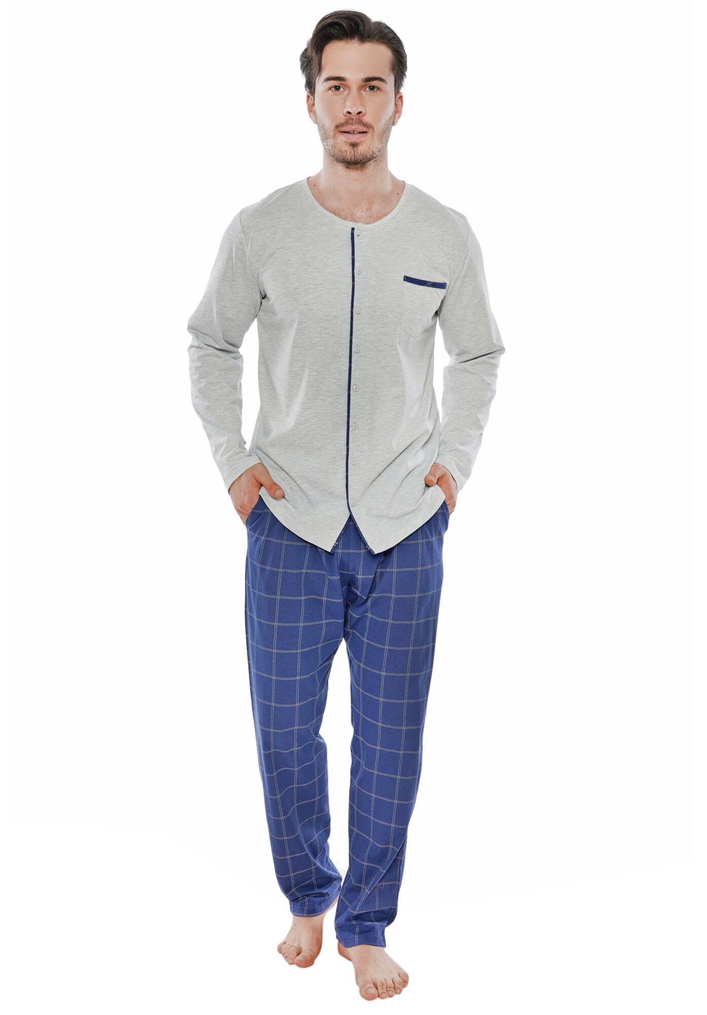 Pijama barbati Gazzaz by Vienetta, model Vision ,gri melange/albastru