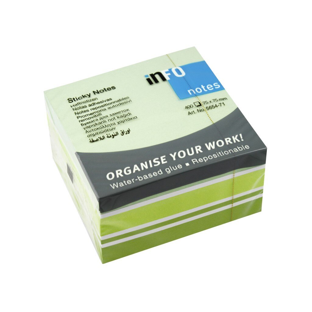 Cub notes adeziv 75 x 75 mm, 400 file, Info Notes, Verde