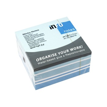 Cub notes adeziv 75 x 75 mm, 400 file, Info Notes, Albastru Cub notes adeziv 75 x 75 mm, 400 file, Info Notes, Albastru