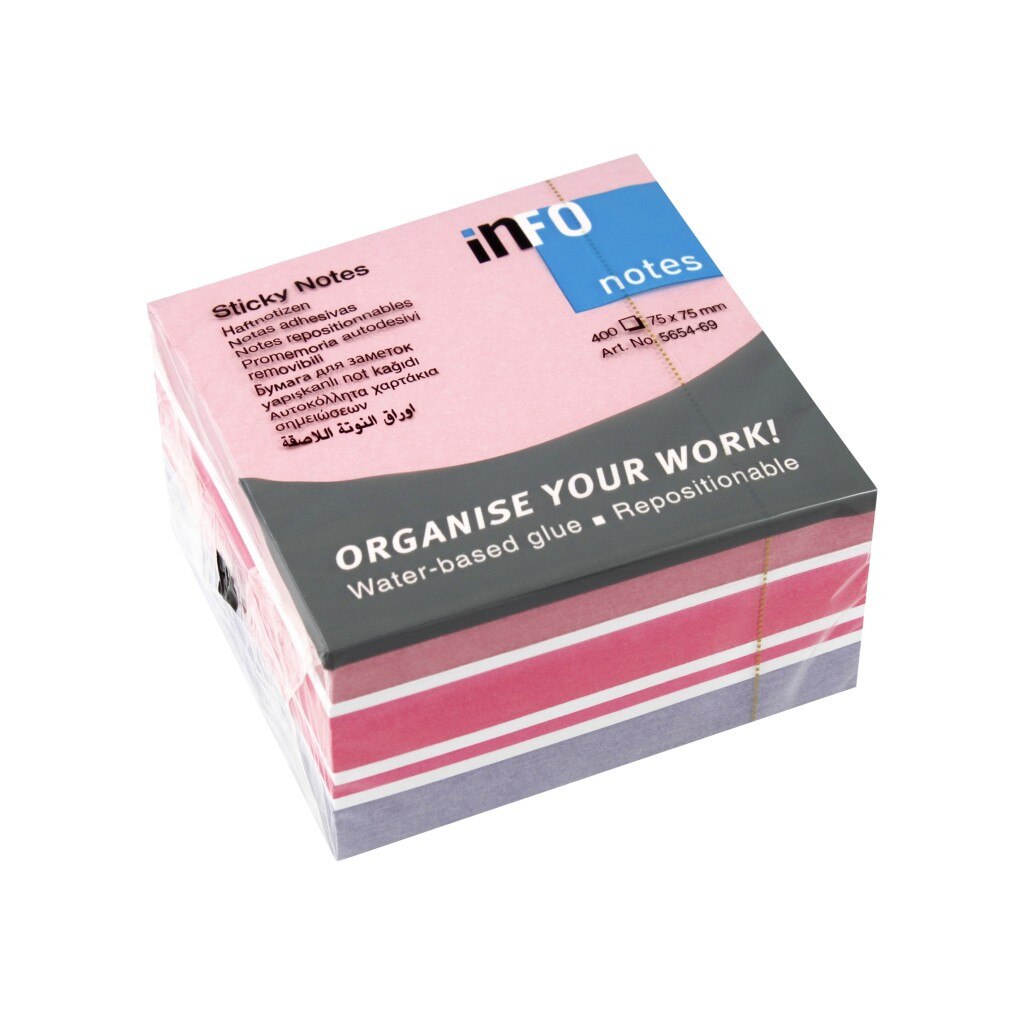 Cub notes adeziv 75 x 75 mm, 400 file, Info Notes, Rosu