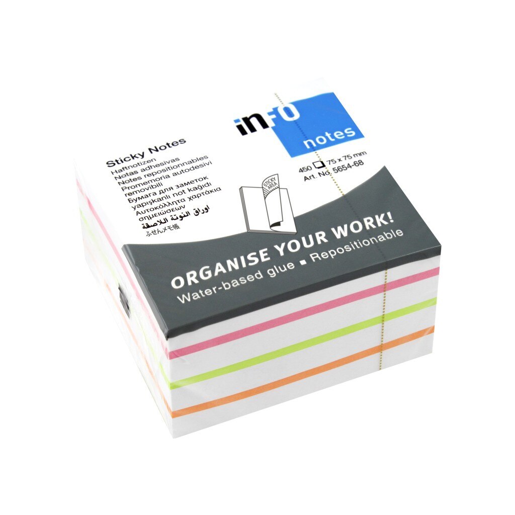 Cub notes adeziv 75 x 75 mm, 450 file, Info Notes, Alb