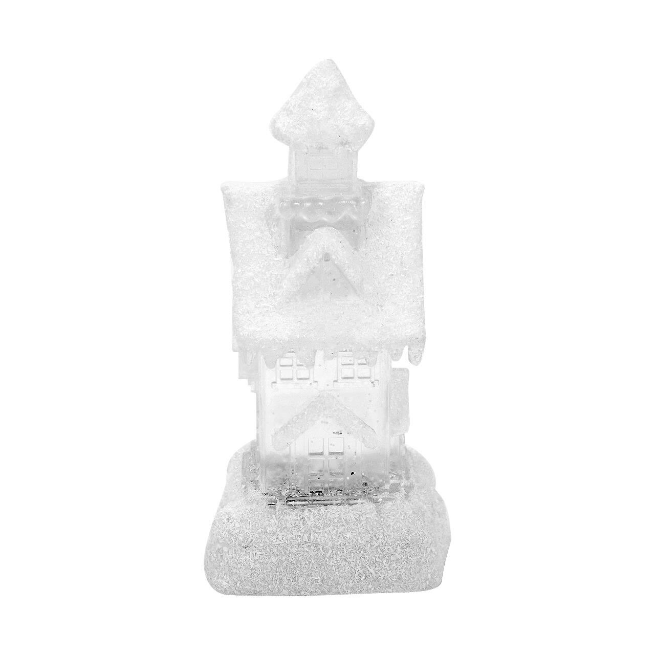 Decoratiune Craciun, PE, casa cu sclipici, LED, 2xAA, 9.5x9.5x25.5 cm
