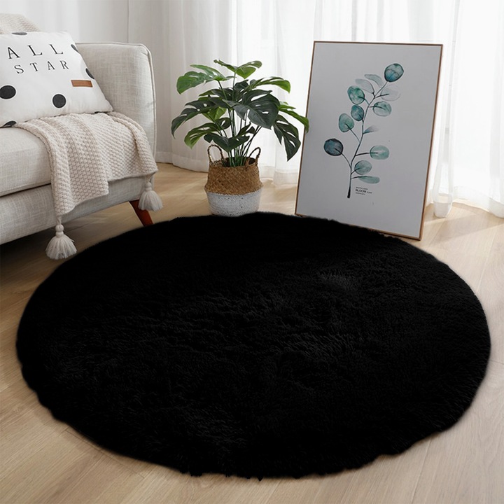 Килим Strado Shaggy 80x80, кръгъл екстра мек, черен