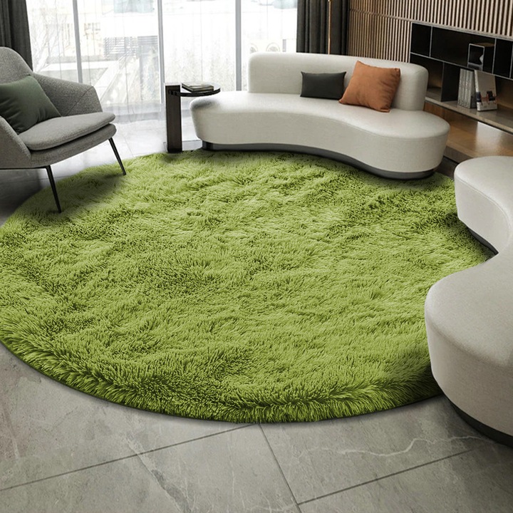 Covor Strado Shaggy 140x140, rotund moale de plus, Verde