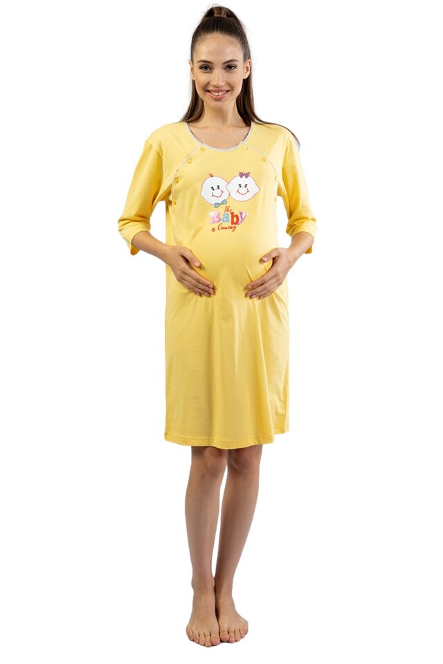 Camasa pentru alaptat, Vienetta, model Baby is coming, bumbac, galben, L