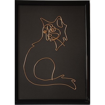 Tablou pisica relaxata , sculptura in fir continuu de sarma placata cu aur 14x19 cm - cod.2243 Tablou pisica relaxata , sculptura in fir continuu de sarma placata cu aur 14x19 cm - cod.2243