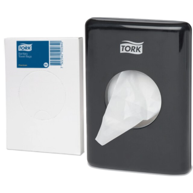 Pungute Igienice Tork Premium B5, 204041, culoare alb, 5 pachete si Dozator Tork, pentru pungute igienice, B5, 566008, culoare negru