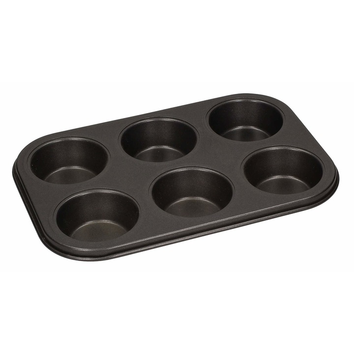 Tava pentru briose, Gardenia, Guardini, Otel carbon, Capacitatea de 6 briose, Negru