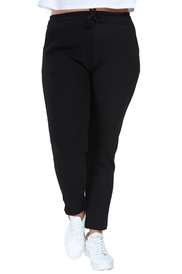 Pantaloni casual vatuiti, negri, bumbac, Negru