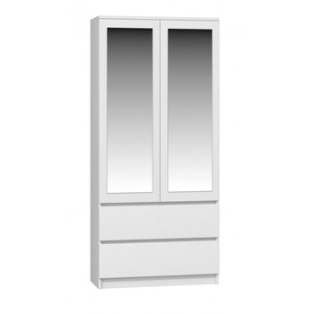 Dupal haine, TOPESHOP, cu 2 usi cu oglinda si 2 sertare, Malwa, SS-90, 180x90x 50cm, alb Dupal haine, TOPESHOP, cu 2 usi cu oglinda si 2 sertare, Malwa, SS-90, 180x90x 50cm, alb