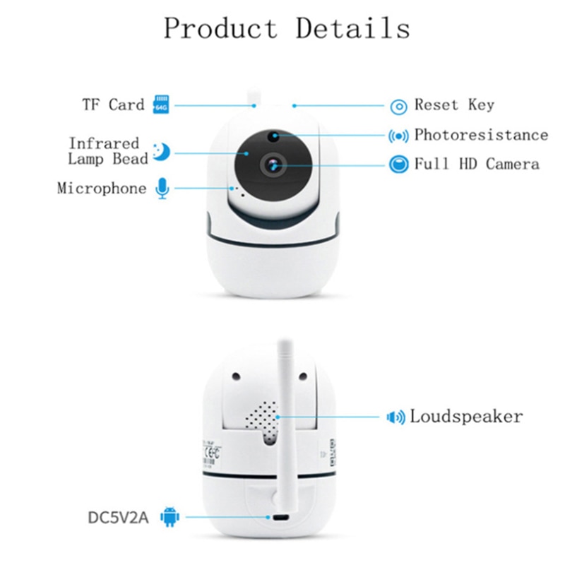 Камера за наблюдение BOMSTOM, Smart Baby Monitor Wifi, Full HD 1080p ...