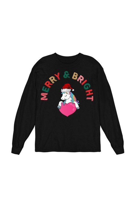 Bluza Femei Craciun Funny, Merry& Bright 4, regular fit, bumbac, Negru