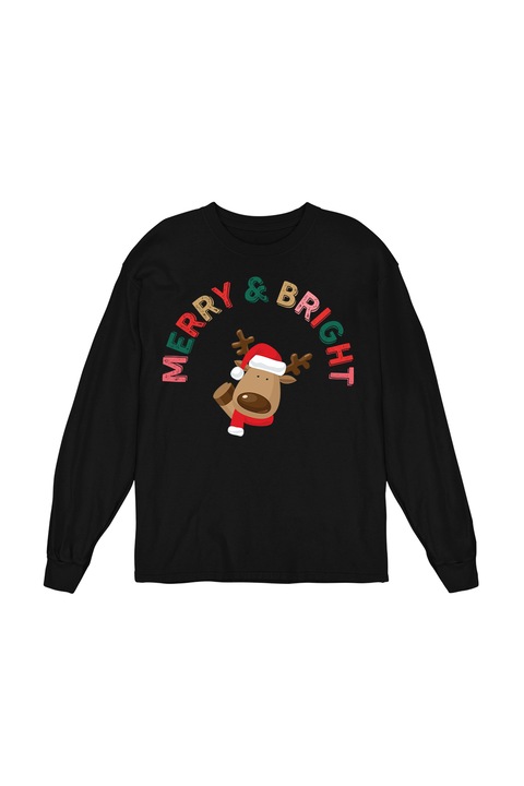 Bluza Femei Craciun Funny, Merry& Bright 3, regular fit, bumbac, Negru
