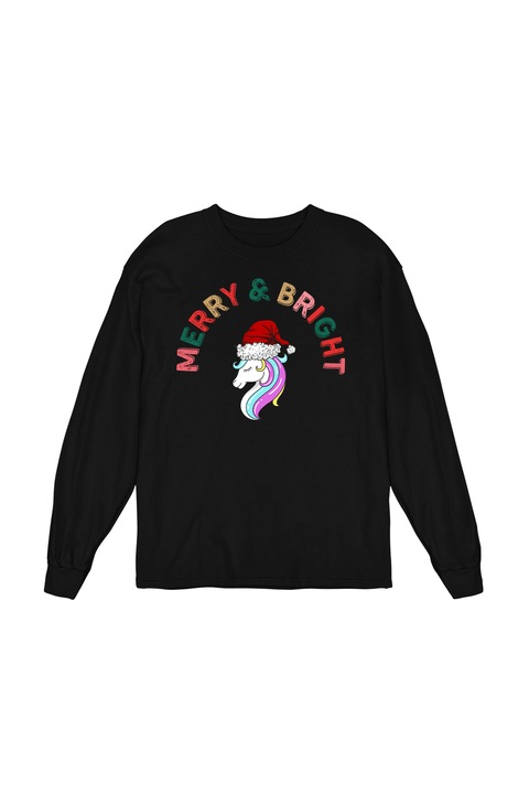 Bluza Femei Craciun Funny, Merry& Bright 2, regular fit, bumbac, Negru