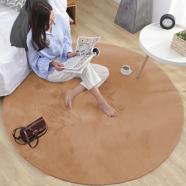 Covor Strado Rabbit 150x150, rotund moale de plus, Bej