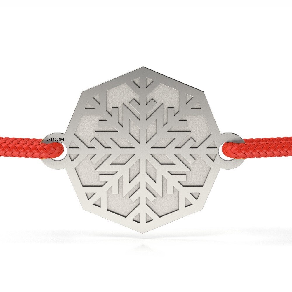 Bratara din aur alb cu snur rosu model Fulg luminos