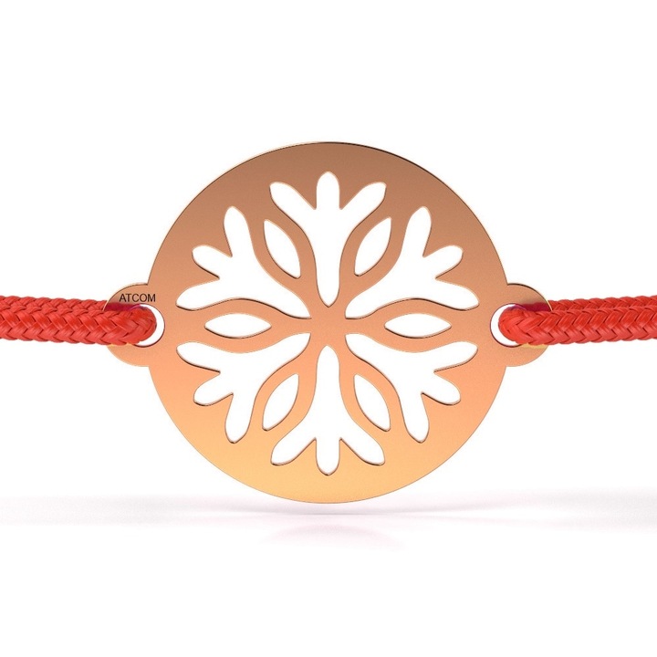 Гривна от розово злато с червен шнур модел Divine Flake