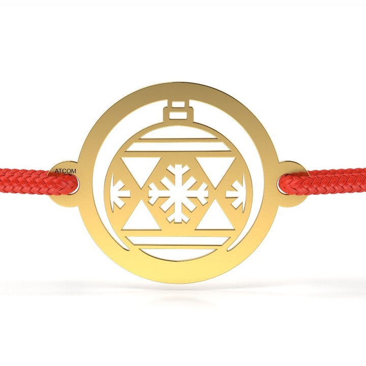 Гривна от жълто злато с червена връв, модел Magic Globule