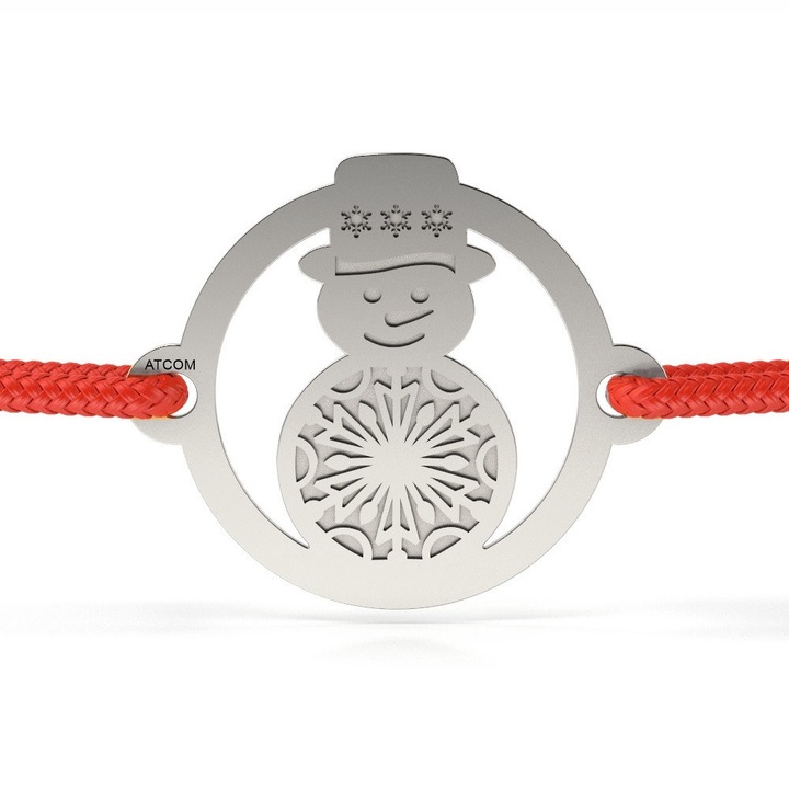 Ezüst karkötő zsinórral Hóember mintával Palarioara